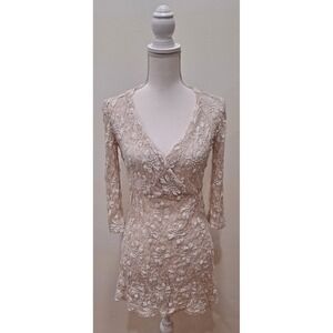 Vintage Joseph Ribkoff  Lace Top Open Knit Ivory Y2K Babydoll Grunge Boho Size 6